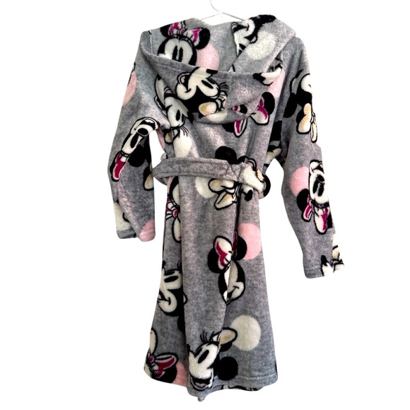 Disney Minnie Mouse Plush Robe Hooded Belted Girls Size S 6 - Picture 3 of 4